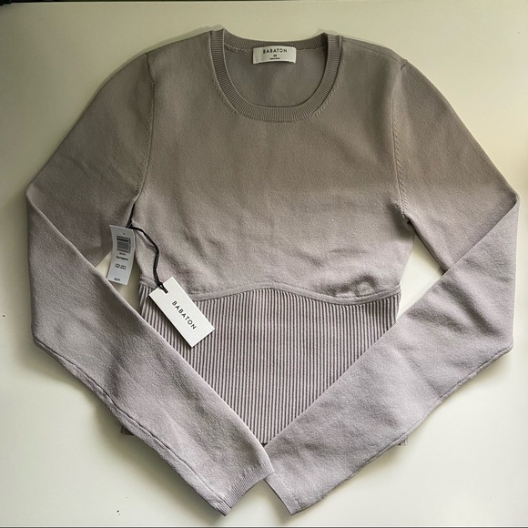 Aritzia Babaton Sculpt Knit Refinery Sweater Top Opal Grey - Picture 3 of 4